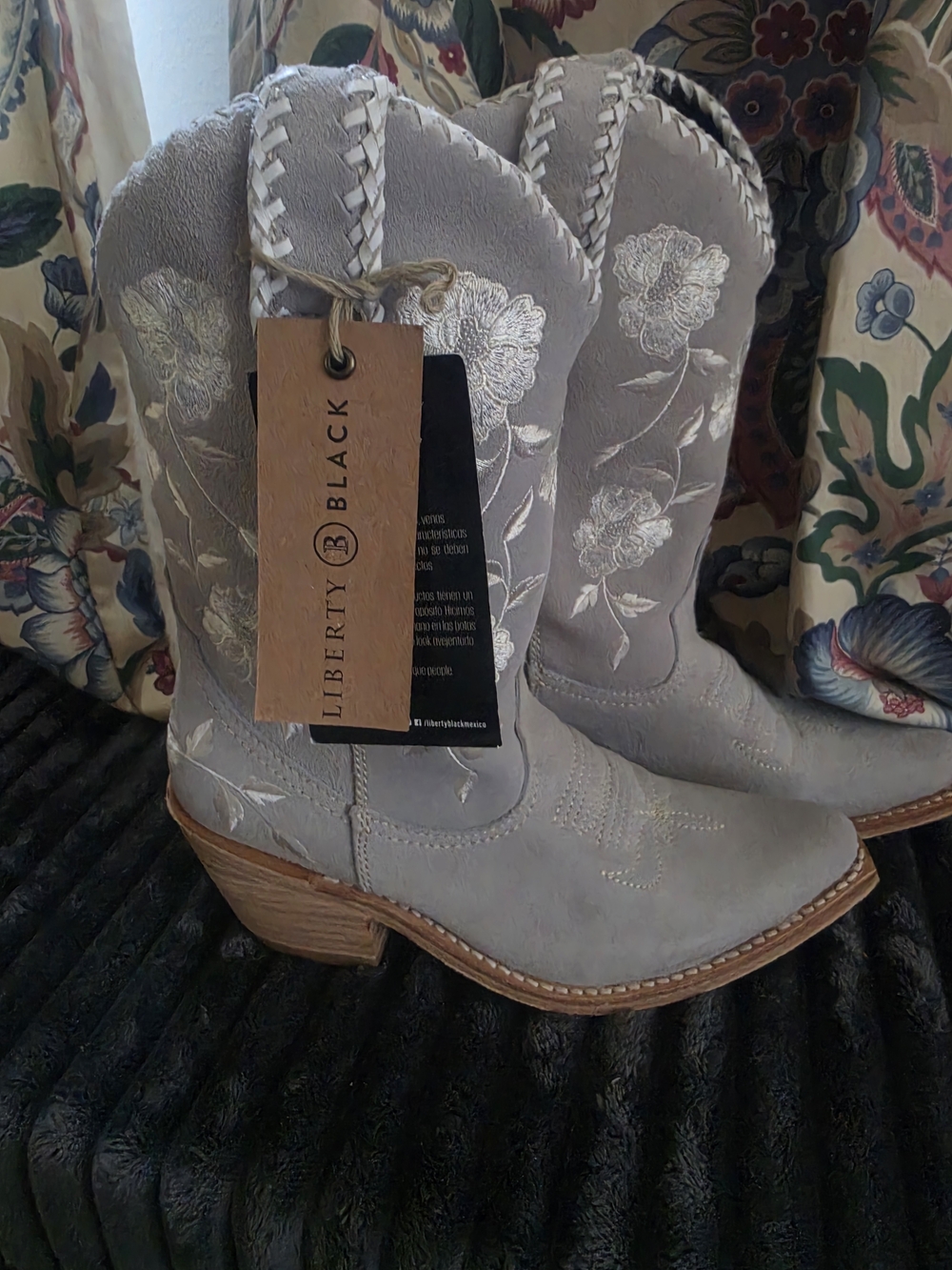 Liberty Black Embroidered Suede Cowboy Boots